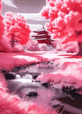 Pink Japanese Landscape