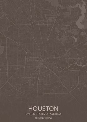 Houston TX Grey Brown Map