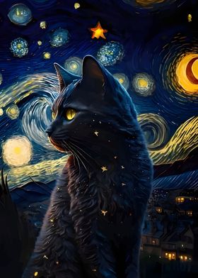 Cat under stars