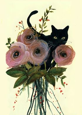 Cat Floral Kitten Roses