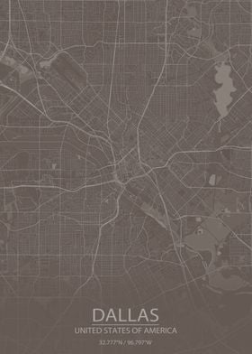 Dallas USA Grey Brown Map