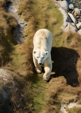 Polar Bear in Grass