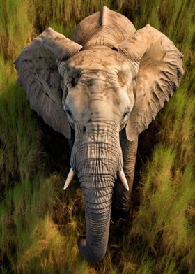 Elephant Walking in Grass
