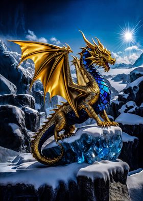 Golden Dragon on icy Rock