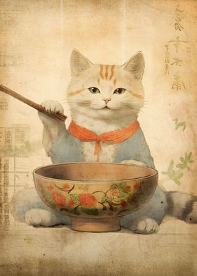 Japanese Nihonga Cute Cat