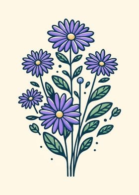 Illustrated Purple Daisies