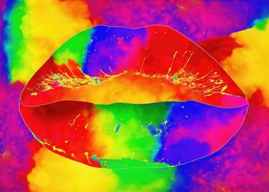 Lips colorful rainbow holi