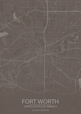 Fort Worth Grey Brown Map