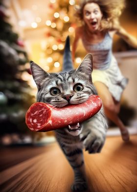 Cat Steals sausage