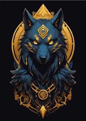 Golden Wolf Abstract Art