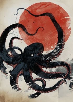 Kraken Ink Wash Art Poster