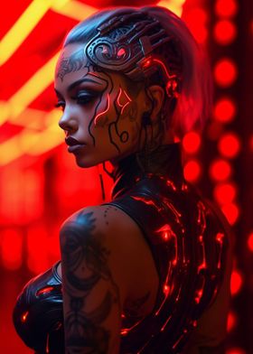 Cyber Neon Red Woman