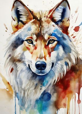 Watercolor Painted Wolf