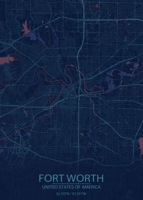 Fort Worth Blue Purple Map