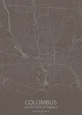 Columbus OH Grey Brown Map