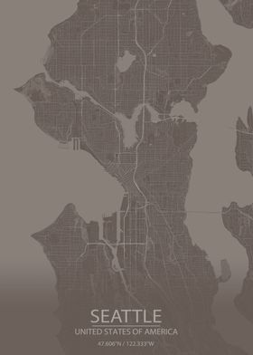 Seattle USA Grey Brown Map