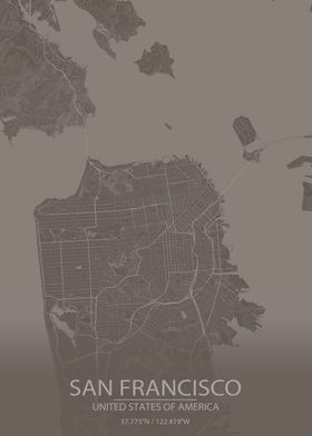 San Francisco GreyBrownMap