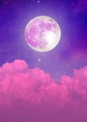 Moon Over Pink Clouds 