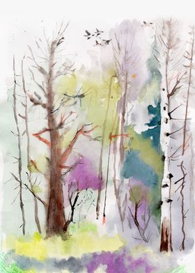 Watercolor Foggy Forest