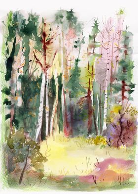 Forest Edge Watercolor Art