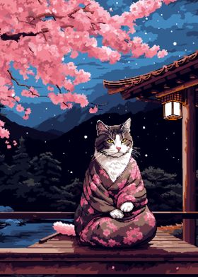 Zen Kimono Cat Pixel Art