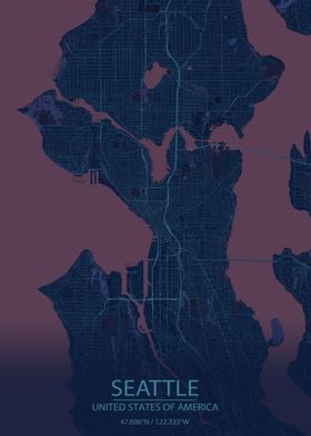 Seattle US Blue Purple Map