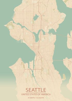 Seattle USA Vintage Map