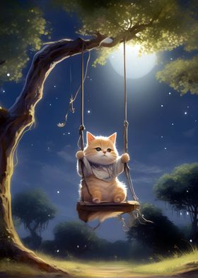 Swing Cat by the Moonlight