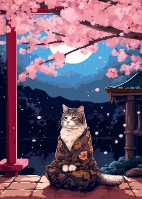 Meditating Cat Pixel Art