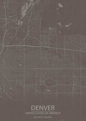 Denver CO Grey Brown Map