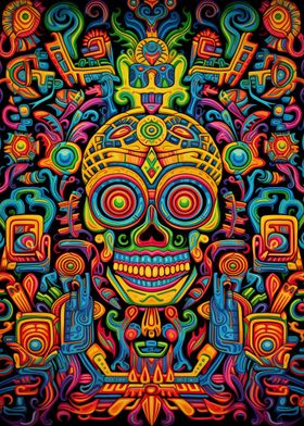 Colorful Skull Huichol Art