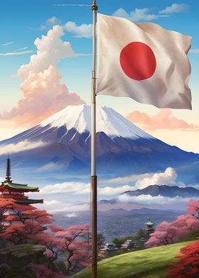 Mount Fuji and Japan flag