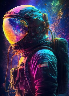 Neon Astronaut In Space