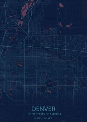 Denver USA Blue Purple Map