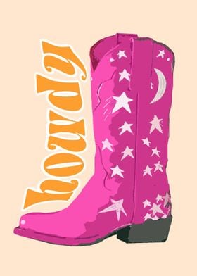 Howdy Pink Cowgirl Boot