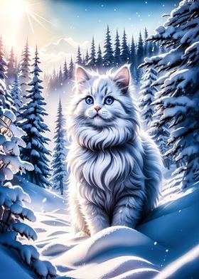 Snow Cat in winter forest