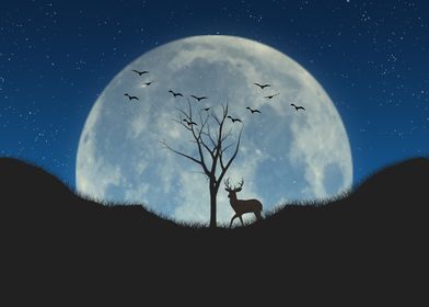 deer and big moon