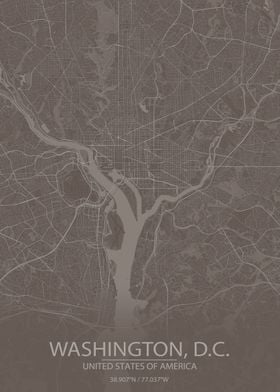 Washington DC GreyBrownMap