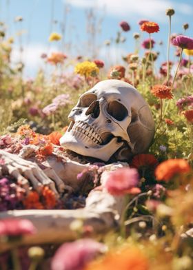 Skeleton In A Flower Field