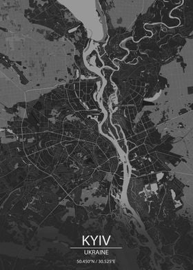 Kyiv Ukraine Dark Grey Map