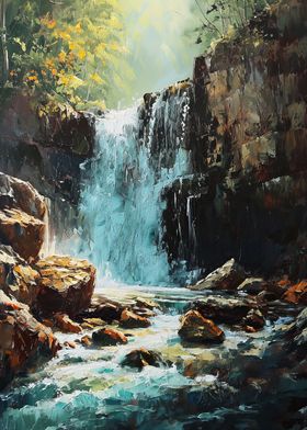 waterfall oil painting