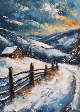 snowfall oil painting