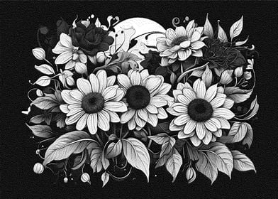 black and white sun flower