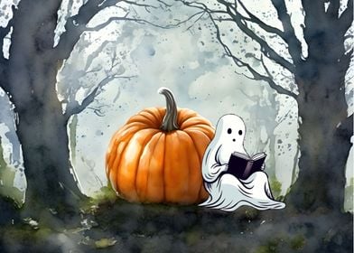 Ghost Reading Pumpkin