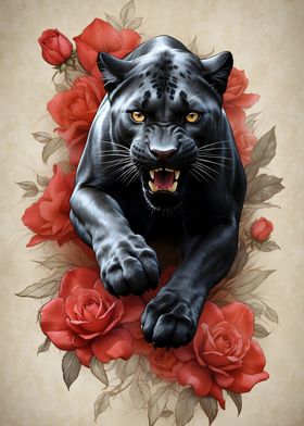 black jaguar with flowers