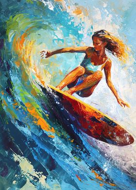 girl surfing on waves