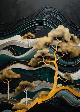 Abstract Scenic Tree Gold