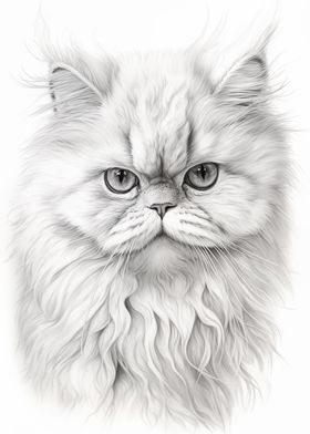 Persian cat pencil drawing