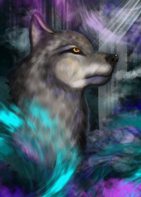 Wolf in fantasy forest