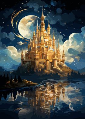 Fantasy Lake Moon Castle